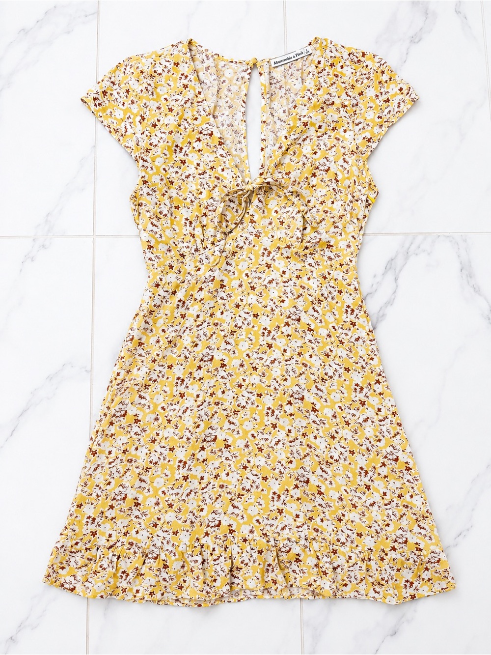 Abercrombie & Fitch Yellow Floral Tie-Front Mini Dress